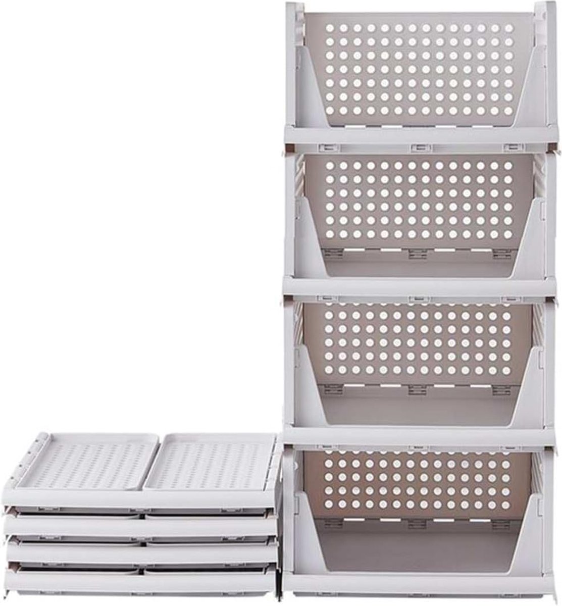 Set van 4 ladekasten stapelbare kledingkastorganizer opvouwbare plankopbergdoos stapelbare kastlades plastic opbergdozen voor thuis slaapkamer keuken (wit)