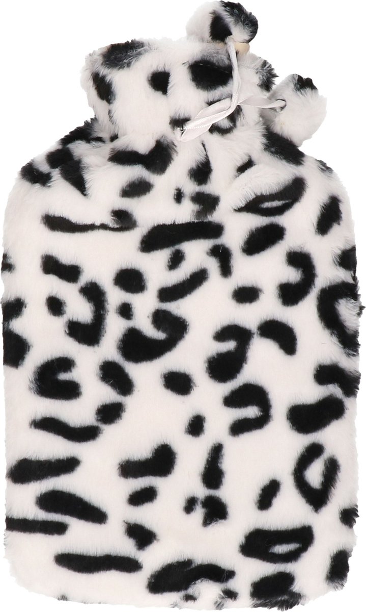 Goedkoopste H&S Collection Warmwaterkruik - met zachte dierenprint hoes - wit/zwart - 1,75L - kruik