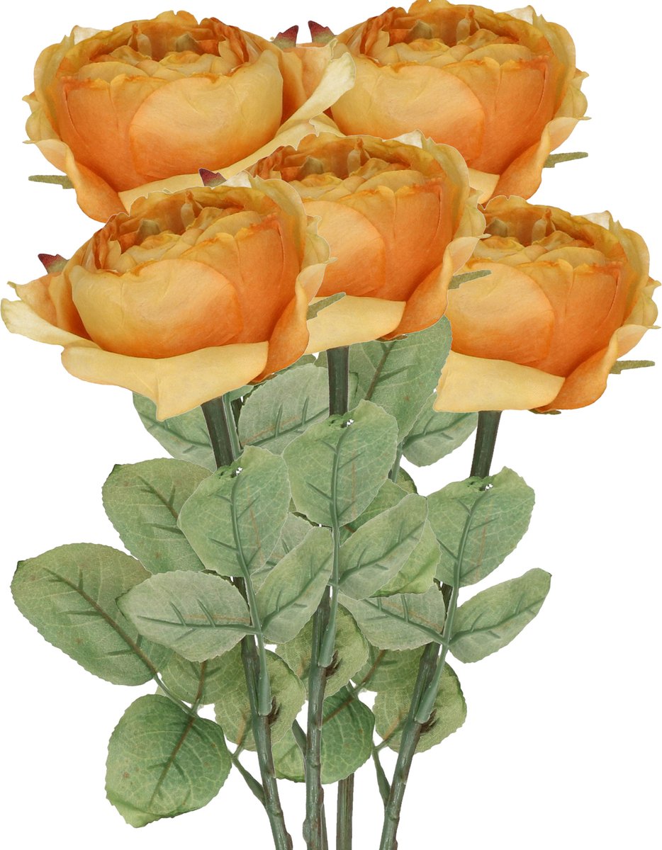 Top Art Kunstbloem roos Diana - 5x - oranje - 36 cm - kunststof steel - decoratie bloemen
