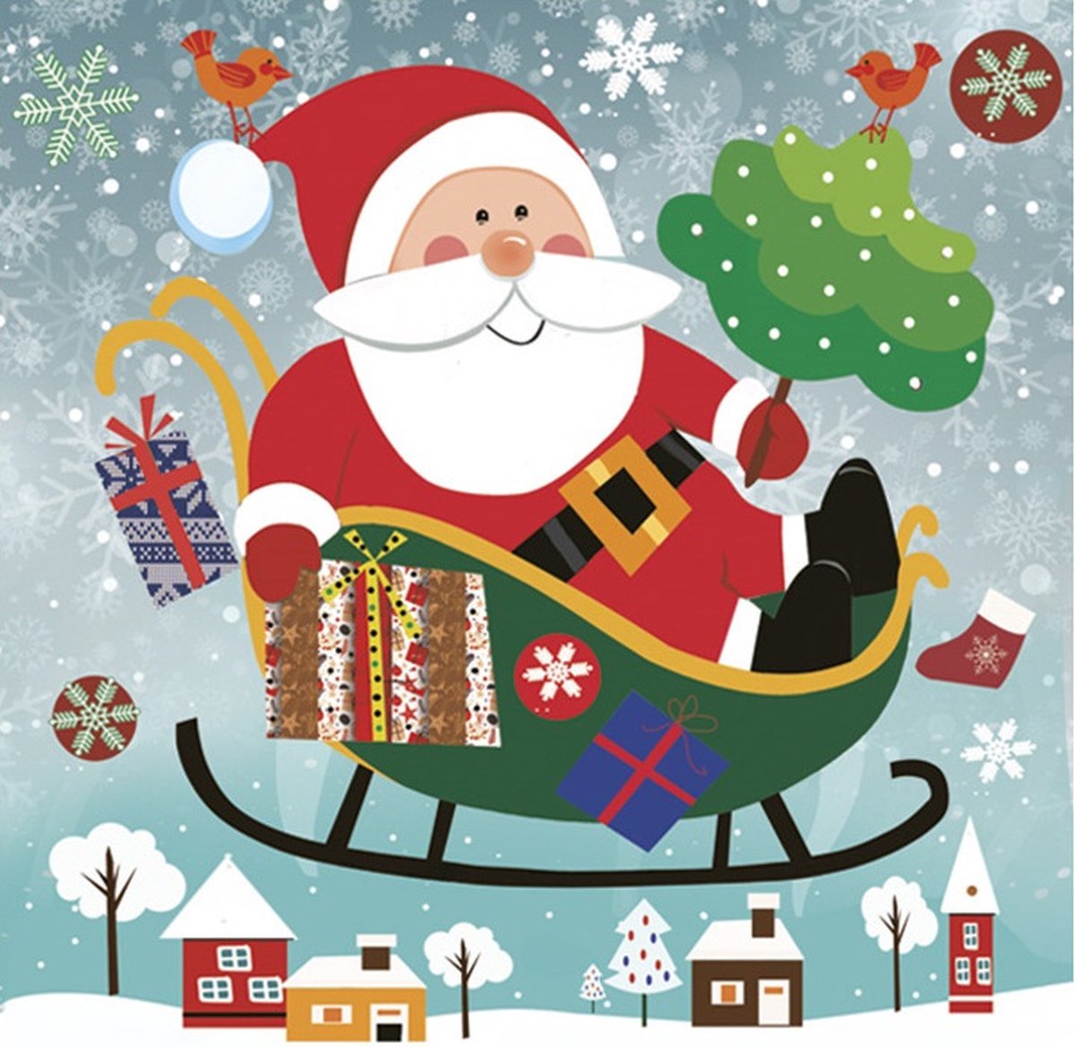 Daisy kerst thema servetten - 60x st - 33 x 33 cm - kerstman cartoon - papier