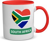 Akyol - zuid afrika vlag hartje koffiemok - theemok - rood - Zuid afrika - reizigers - toerist - verjaardagscadeau - souvenir - vakantie - kado - 350 ML inhoud