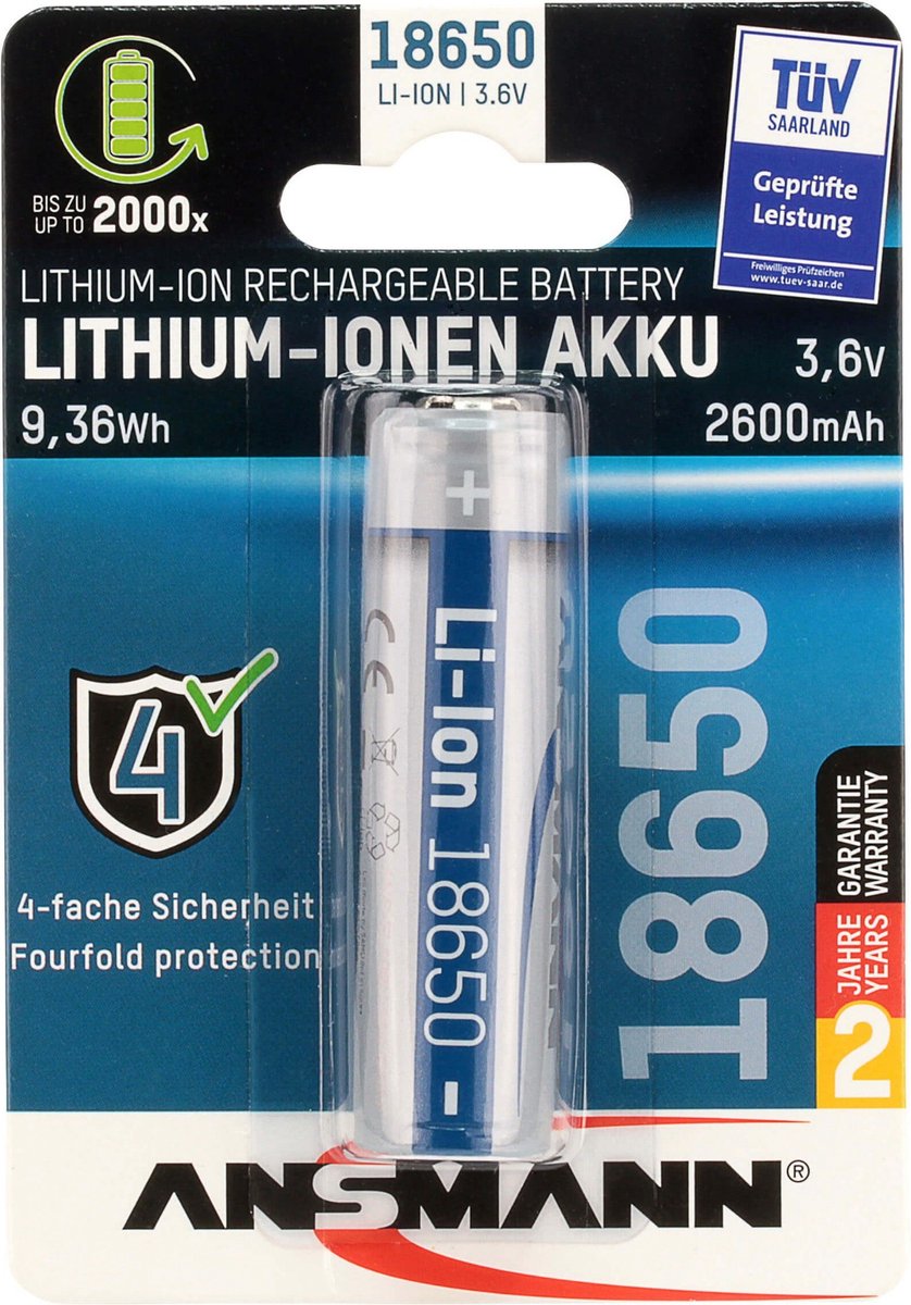 Ansmann 1307-0003 Micro-USB Oplaadbare batterij 18650 Lithium-Ion (Li-Ion)