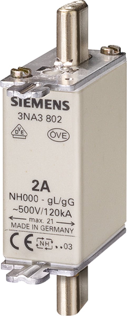 Siemens 3NA3824 NH-zekering Afmeting zekering : 000 80 A 500 V/AC, 250 V/AC 3 stuk(s)