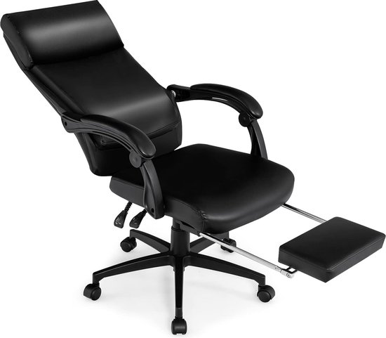 Chaise de direction réglable en hauteur, chaise pivotante avec appui-tête et repose-pieds rétractable, chaise d'ordinateur pour bureau et étude, noir