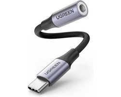 UGREEN Audio Jack Adapter USB C naar 3.5mm Hoofdtelefoon Adapter Nylon Aux Kabel Compatibel met Huawei, Xiaomi, One Plus, Sony, Smartisan smartphones (Zwart）