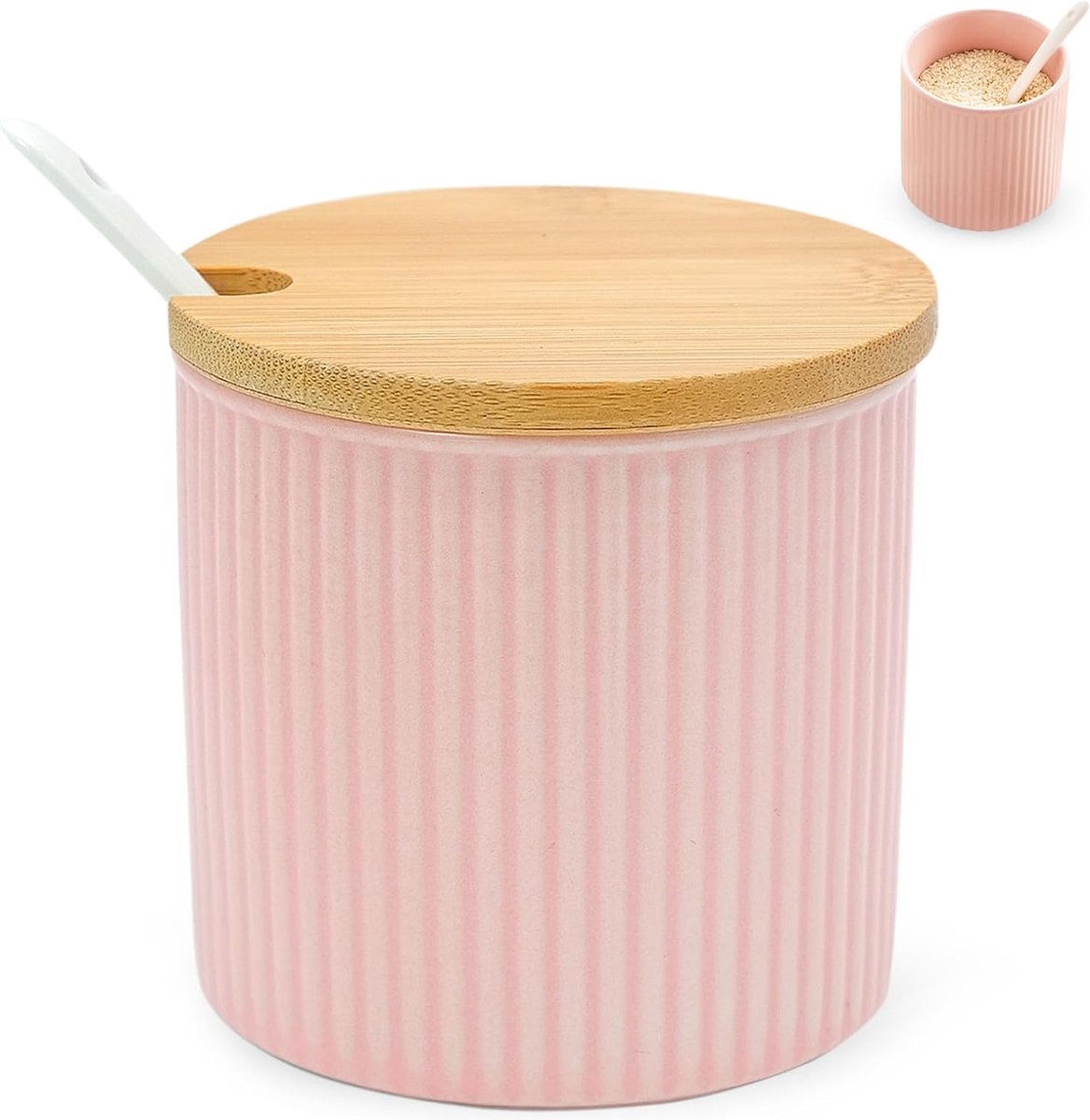 Suikerpot met lepel, 300 ml keramische zoutpot met deksel en lepel