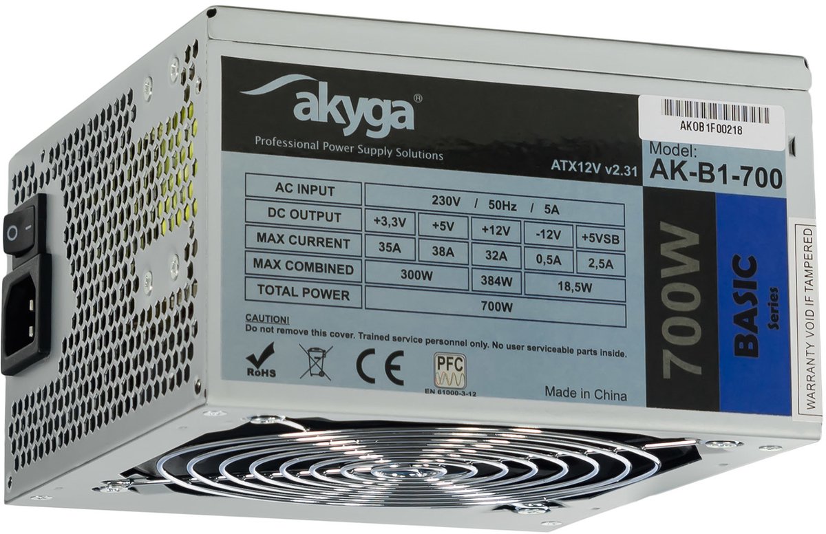 Akyga Ak-B1-700 Power Supply Unit 700 W 20+4 Pin Atx Atx Grijs voeding