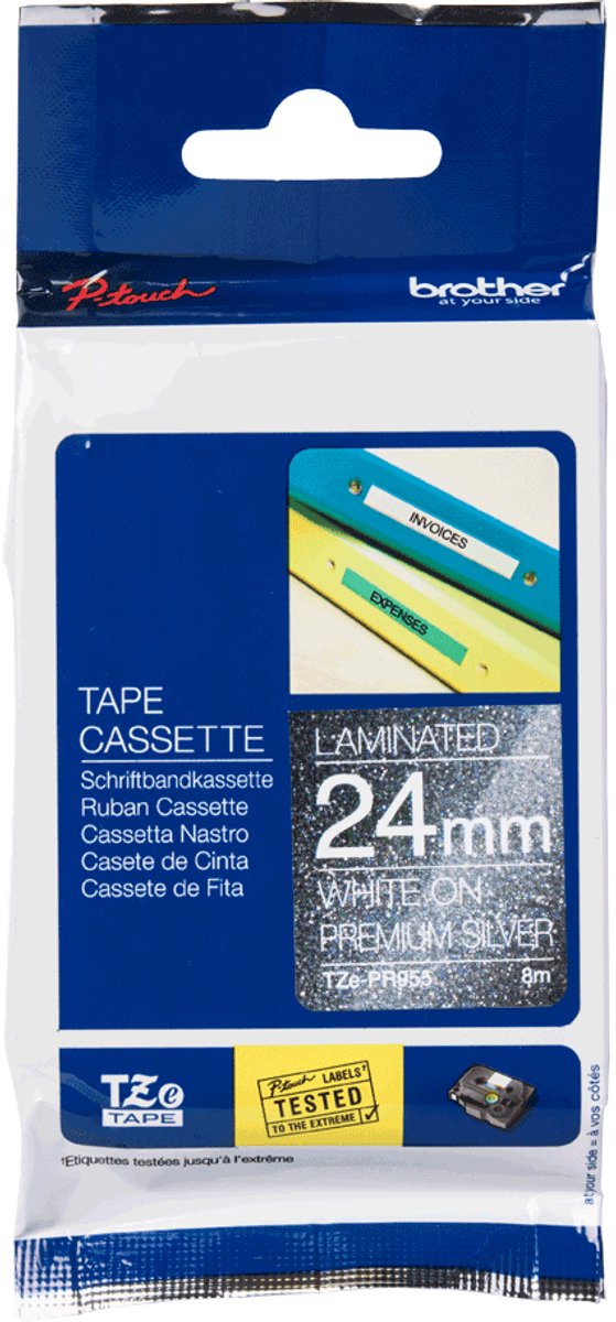 Brother TAPE/TZePR955 24MM WHITE ON SILVER labelprinter-tape