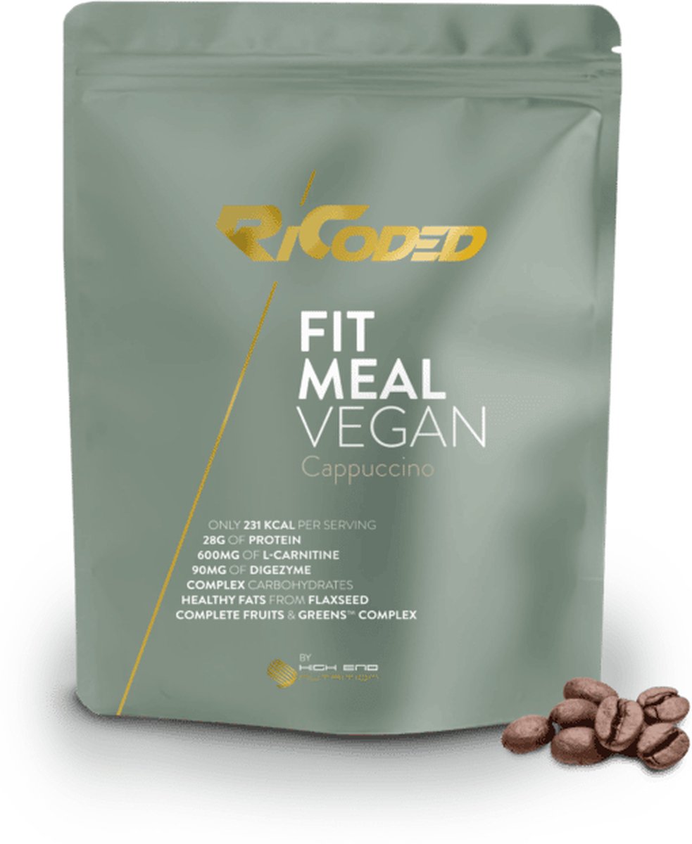 Goedkoopste High End Nutrition | Ricoded | Fit meal | Maaltijd vervanger | 900gr | Cappuccino | Eiwitten | Laag in calorieën | Shake | Greens | smoothies | Diner | Lunch | Ontbijt | Veganistisch | Nutriworld