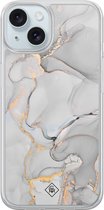 Casimoda® hoesje - Geschikt voor iPhone 15 - Marmer Grijs - 2-in-1 case - Schokbestendig - Marble design - Verhoogde randen - Grijs, Transparant