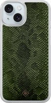 Casimoda® hoesje - Geschikt voor iPhone 15 - Snake Mix - 2-in-1 case - Schokbestendig - Slangenprint - Verhoogde randen - Groen, Transparant