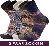 Warme Winter Sokken met Wol - Set van 5 paar met Vintage patroon - Noorse Sokken Dames/Heren maat 38-42