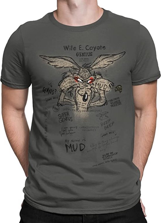 Looney Tunes - Wile E. Coyote Genius Heren Tshirt - Grijs/Zwart