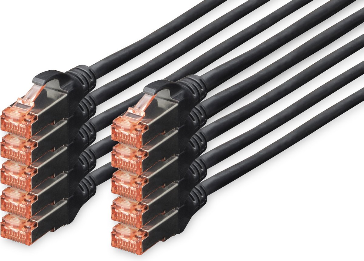 Digitus DK-1644-020-BL-10 RJ45 Netwerkkabel, patchkabel CAT 6 S/FTP 2.00 m Zwart Folie afscherming, Afscherming totaal, Afgeschermd, Halogeenvrij, Simplex,