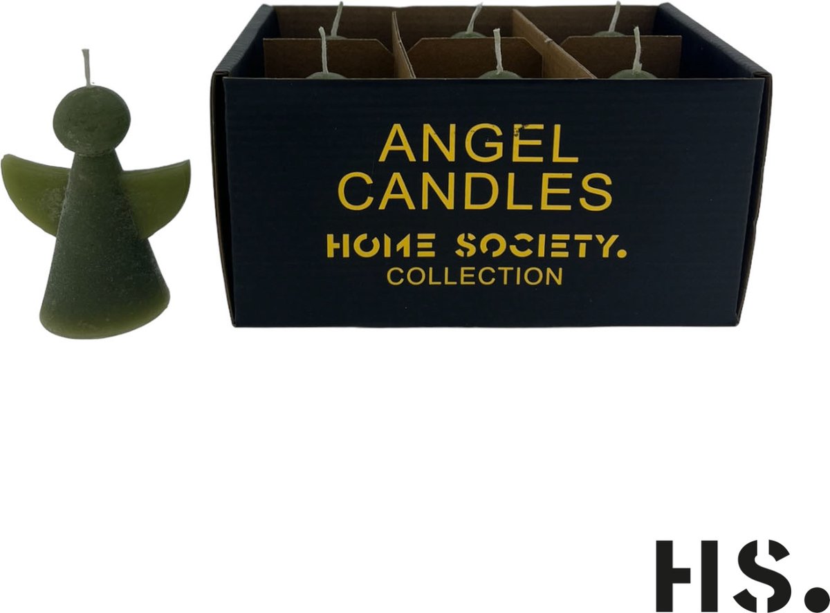 Home Society Engel Kaarsjes - Doos 12 stuks - Groen - 8.5 cm hoog