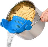 Siliconen potzeef - Universele maat pastazeefbevestiging voor pot, pan en kom - Keukenzeef als praktisch afvoerhulpmiddel voor pasta, groenten, fruit - Vaatwasmachinebestendig vergiet - Hoge kwaliteit geurloze BPA-vrije siliconenzeef (blauw)