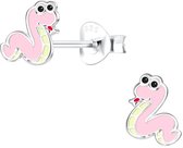 Joy|S - Zilveren slang oorbellen - 7 x 8 mm - roze geel - kinderoorbellen