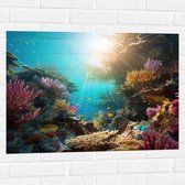 Muursticker - Onderwater - Oceaan - Zee - Koraal - Vissen - Kleuren - Zon - 80x60 cm Foto op Muursticker