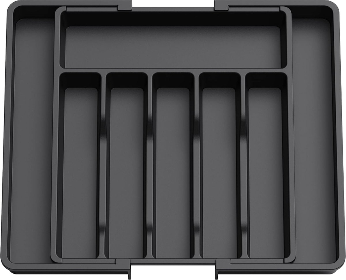 Merkloos Zilverwerk Organizer Uitbreidbare Gebruiksvoorwerpen Tray voor Lade Verstelbare Couvert en Bestek Houder Compacte Plastic Lade Opbergruimte Lepels Vorken Messen Groot Zwart