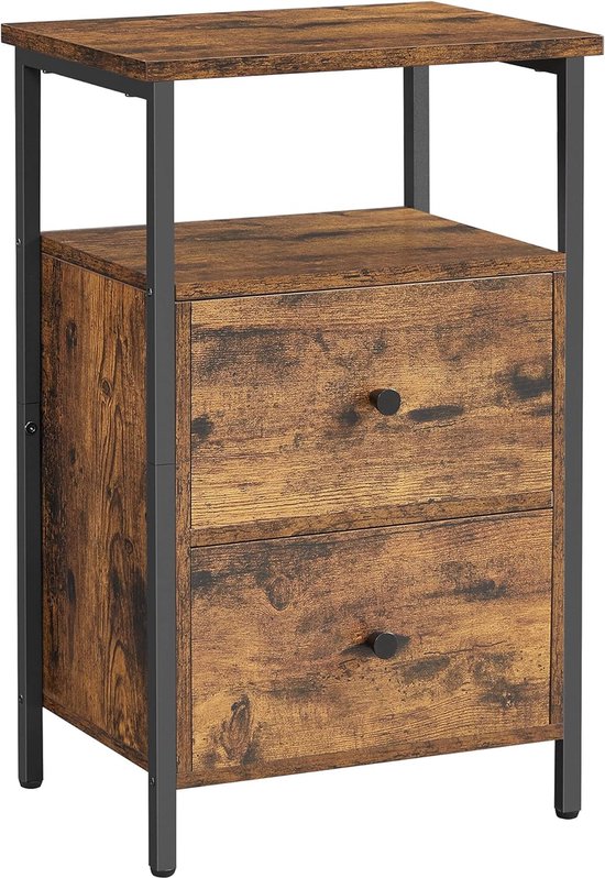 VASAGLE nachtkastje, nachtkastje met plank, slaapkamer, woonkamer, 40 x 40 x 60 cm, metaal, industrieel ontwerp, vintage bruin-zwart LET62BX