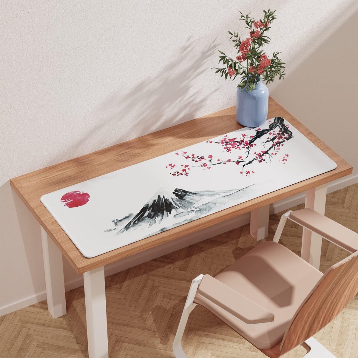 Fleur de cerisier japonais blanc Gaming Tapis de souris Xl étendu Grand  tapis de souris Pad de bureau Bords cousus Tapis de souris