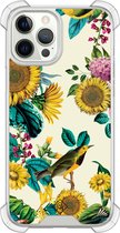 Casimoda® hoesje - Geschikt voor iPhone 12 Pro - Zonnebloemen / Bloemen - Shockproof case - Extra sterk - Siliconen/TPU - Geel, Transparant