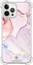 Casimoda® hoesje - Geschikt voor iPhone 12 Pro - Marmer roze paars - Shockproof case - Extra sterk - Siliconen/TPU - Paars, Transparant