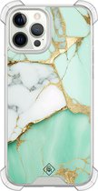 Casimoda® hoesje - Geschikt voor iPhone 12 Pro - Marmer Mintgroen - Shockproof case - Extra sterk - Siliconen/TPU - Mint, Transparant