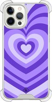 Casimoda® hoesje - Geschikt voor iPhone 12 Pro - Hart Swirl Paars - Shockproof case - Extra sterk - Siliconen/TPU - Paars, Transparant