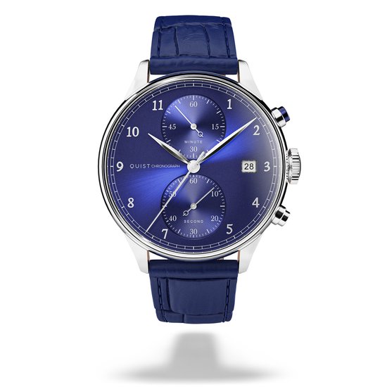QUIST - Montre homme chronographe - argent - cadran bleu - bracelet cuir  croco bleu - 41mm | bol