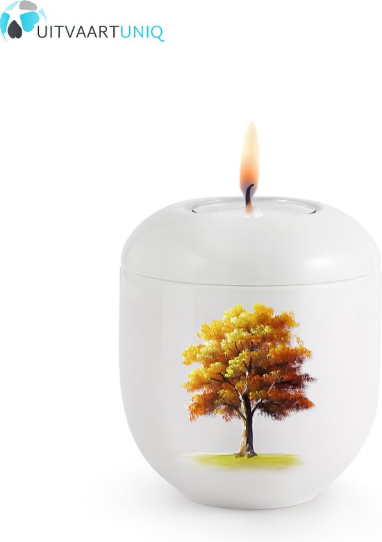 Mini urn Hoogglans wit esdoorn herfst – met lichtje