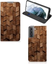 Book Wallet Case geschikt voor Samsung Galaxy S21 FE Wooden Cubes