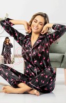 Ensemble Pyjama Femme Katoen Lycra Bleu Foncé Imprimé Flamingo Rose Taille M
