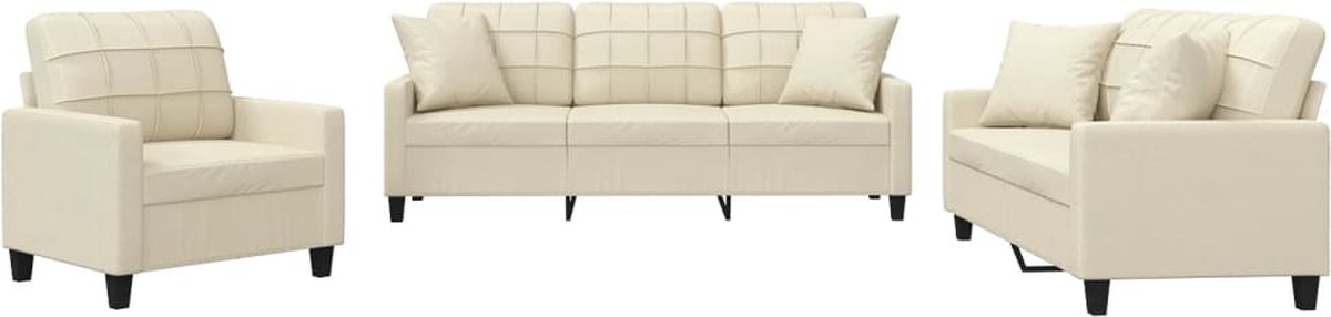 vidaXL - 3-delige - Loungeset - met - kussens - kunstleer - crèmekleurig