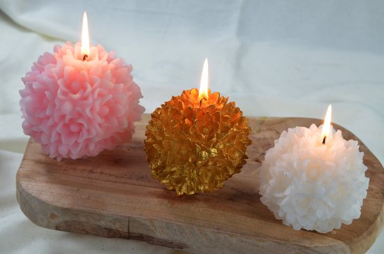 Moederdag Special 2024: Candles by Milanne - Set van 3 stuks grote exclusieve SNEEUWVLOK kaarsen in Roze, Wit en Goud - Prachtig cadeau voor de feestdagen - BEKIJK VIDEO