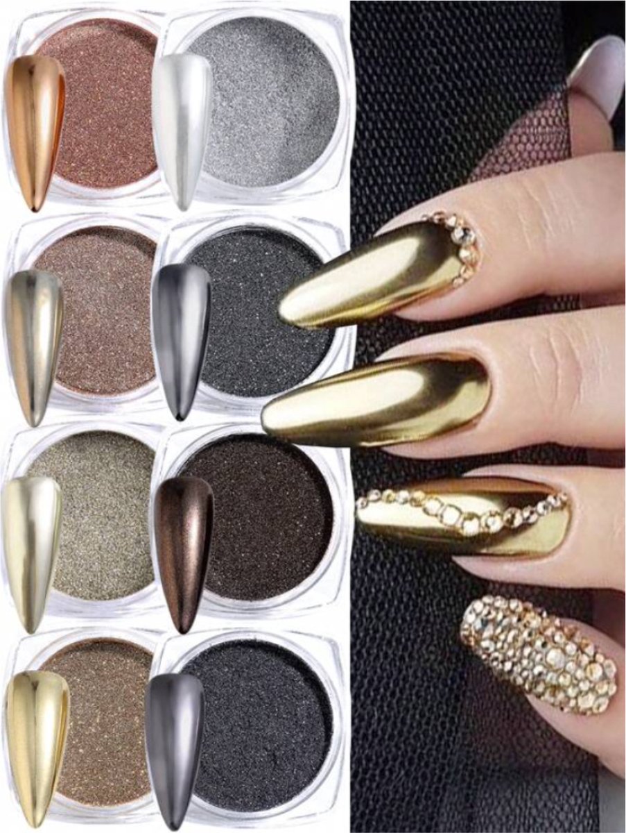 Goedkoopste GUAPÀ® Holografische Glitter Poeder Set | 8 Nail Art glitters | Nail Art & Nagel Decoratie | Spiegel en pigment poeder | Chrome Nagels | 8 stuks diverse winter kleuren nagelpoeder