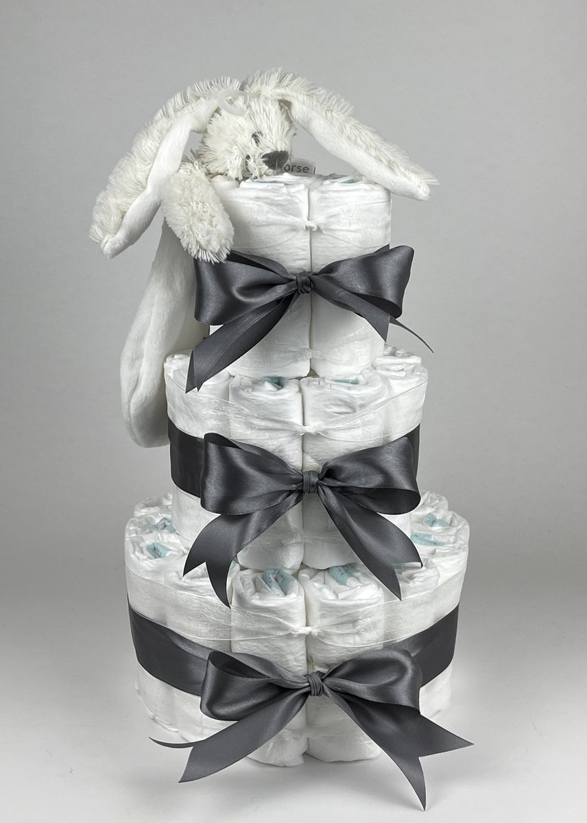 Goedkoopste Chouette-Chouette | Luiertaart Neutraal | Kraamcadeau | Geboorte Jongen Meisje | Babyshower | Tuttle Konijn Richie Ivory - donker Grijs