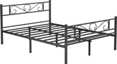 Bedframe 140 x 200 - Tweepersoonsbed - Twijfelaar - Bed - Bedframe metaal - Met lattenbodem - 140 x 190 cm - Metaal - Zwart