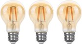 Gloeilamp E27 3-staps-dimbaar (20/50/100%) 3 stuks | A60 LED 6W=60W halogeen verlichting | amber glas - warmwit filament 2700K - dimmen zonder dimmer