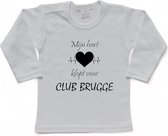 Brugge Kinder t-shirt Lange Mouw | "Mijn hart klopt voor CLUB BRUGGE | Verjaardagkado | verjaardag kado | grappig | jarig | Brugge | CLUB BRUGGE | cadeau | Cadeau | Wit/zwart | Maat 92
