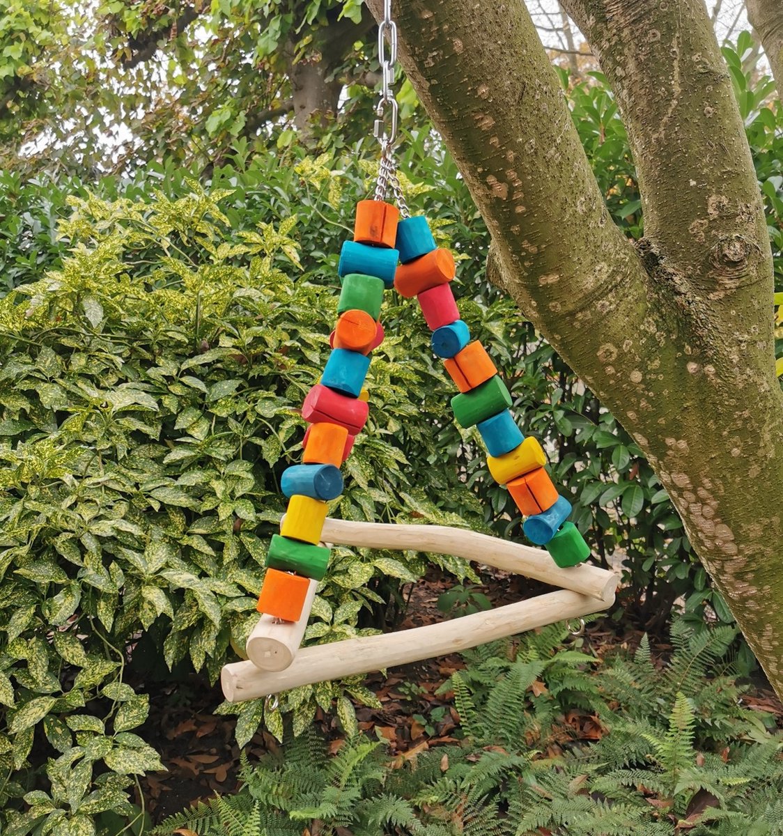Jouet de perroquet bloc de nœuds en bois avec cloches, speelgoed en corde  de coton à
