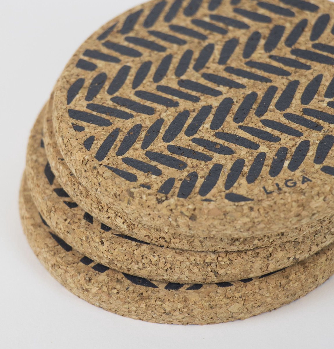 LIGA - Onderzetter Dit en Dat Set van 4 Stuks - Kurk - Beige