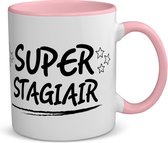 Akyol - super stagiair koffiemok - theemok - roze - Stagiair - beste stagiair - werk - afscheidscadeau - verjaardagscadeau - kado - 350 ML inhoud