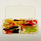 50x Twister enkel 7,5cm - 3 inch assortiment C in diverse kleuren uit Amerika in een dubbelzijdige tackle box