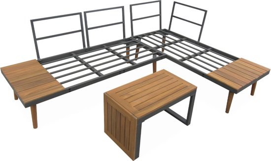 sweeek - Salon modulable, sao paulo, aluminium et acacia, 4 places 140 x 68 x 65cm