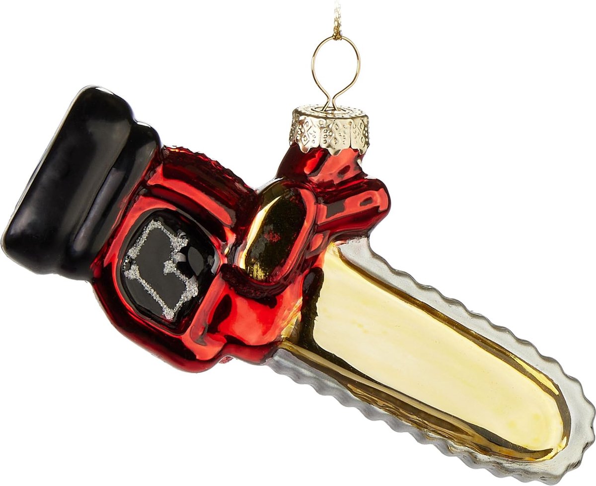 Brubaker Kettingzaag - Handbeschilderde Kerstbal Van Glas - 11 cm Motorzaag Voor Houthakkers En Handwerkers - Mondgeblazen Kerstboomversiering - Decoratie Figuur - Rood, Goud En Zwart