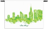 Velours Wandkleed Skyline Den Haag Watercolor Paint Rechthoek Horizontaal XXL (130 X 180 CM) - Wandkleden - Met roedes