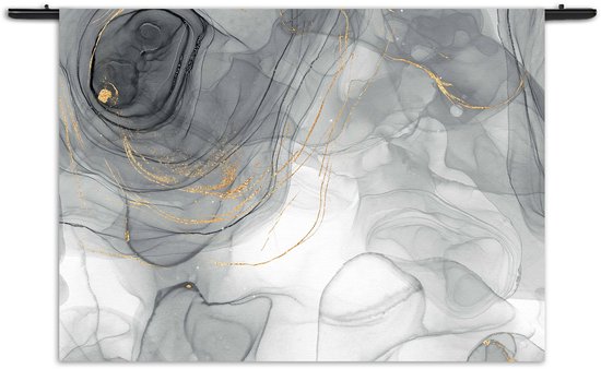 Velours Wandkleed Abstract Marmer Look Grijs met Goud 01 Rechthoek Horizontaal S (40 X 60 CM) - Wandkleden - Met roedes
