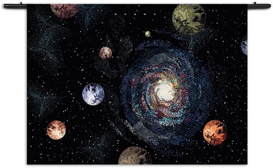 Velours Wandkleed Ons planetenstelsel Rechthoek Horizontaal M (65 X 90 CM) - Wandkleden - Met roedes