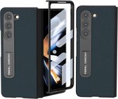 ABEEL Hoesje Geschikt voor Samsung Galaxy Z Fold 5 - Back Cover met Kickstand Textuur - Echt Leer Case - Volledige Bescherming - Groen